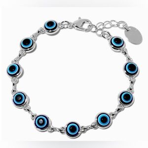 Silver tone Evil Eye Chain Bracelet